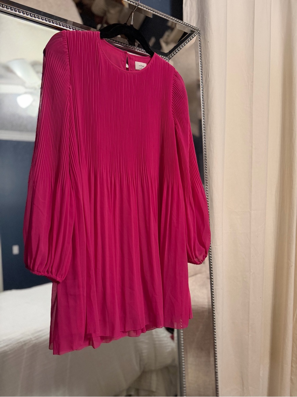 Aritzia Hot Pink Pleated Long-Sleeve Mini Dress, XS - Picture 2 of 2
